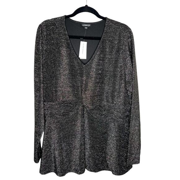 LANE BRYANT / black silver metallic shimmer twist front blouse / 18 - Picture 1 of 7